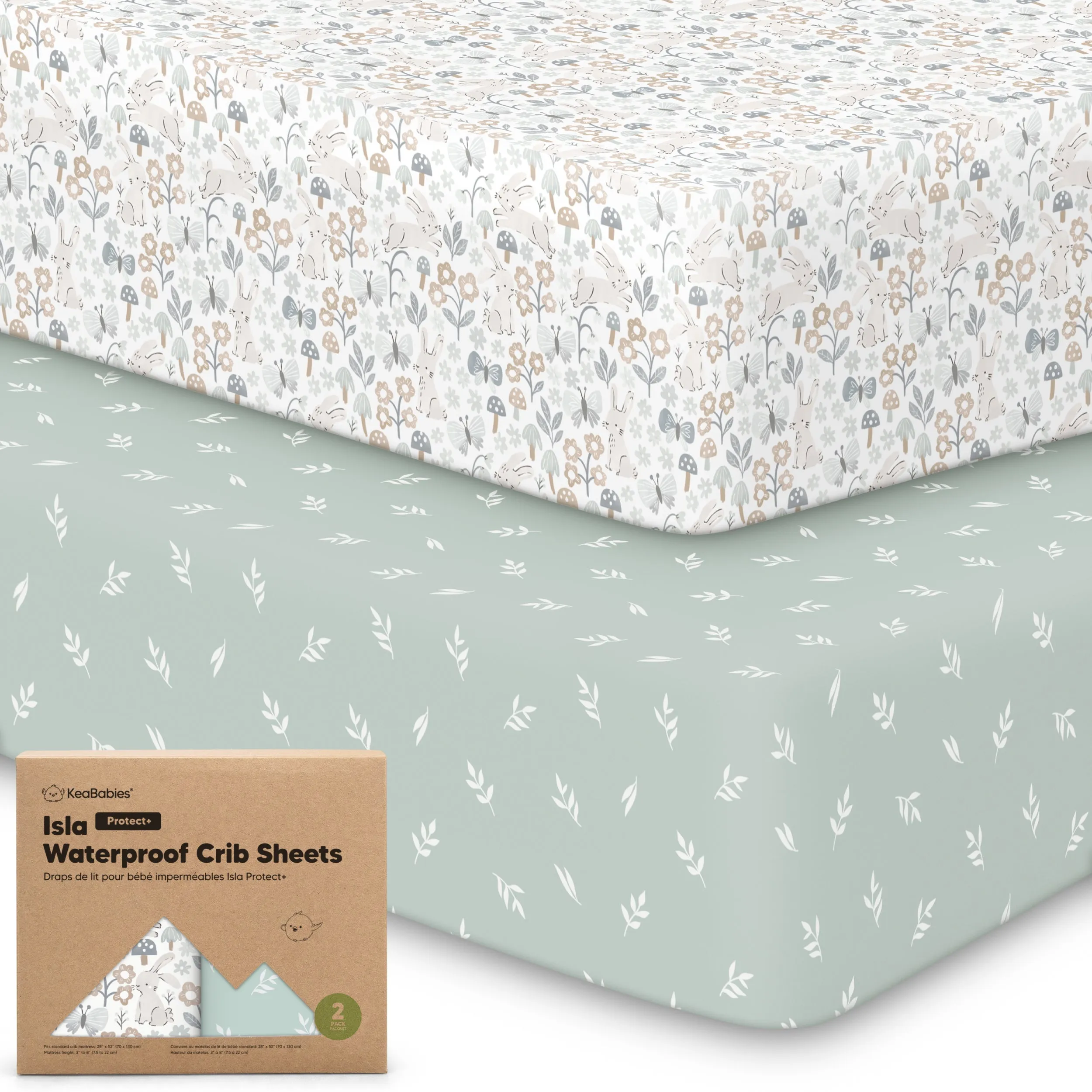 2-Pack Isla [Protect ] Waterproof Crib Sheets (Prairie)