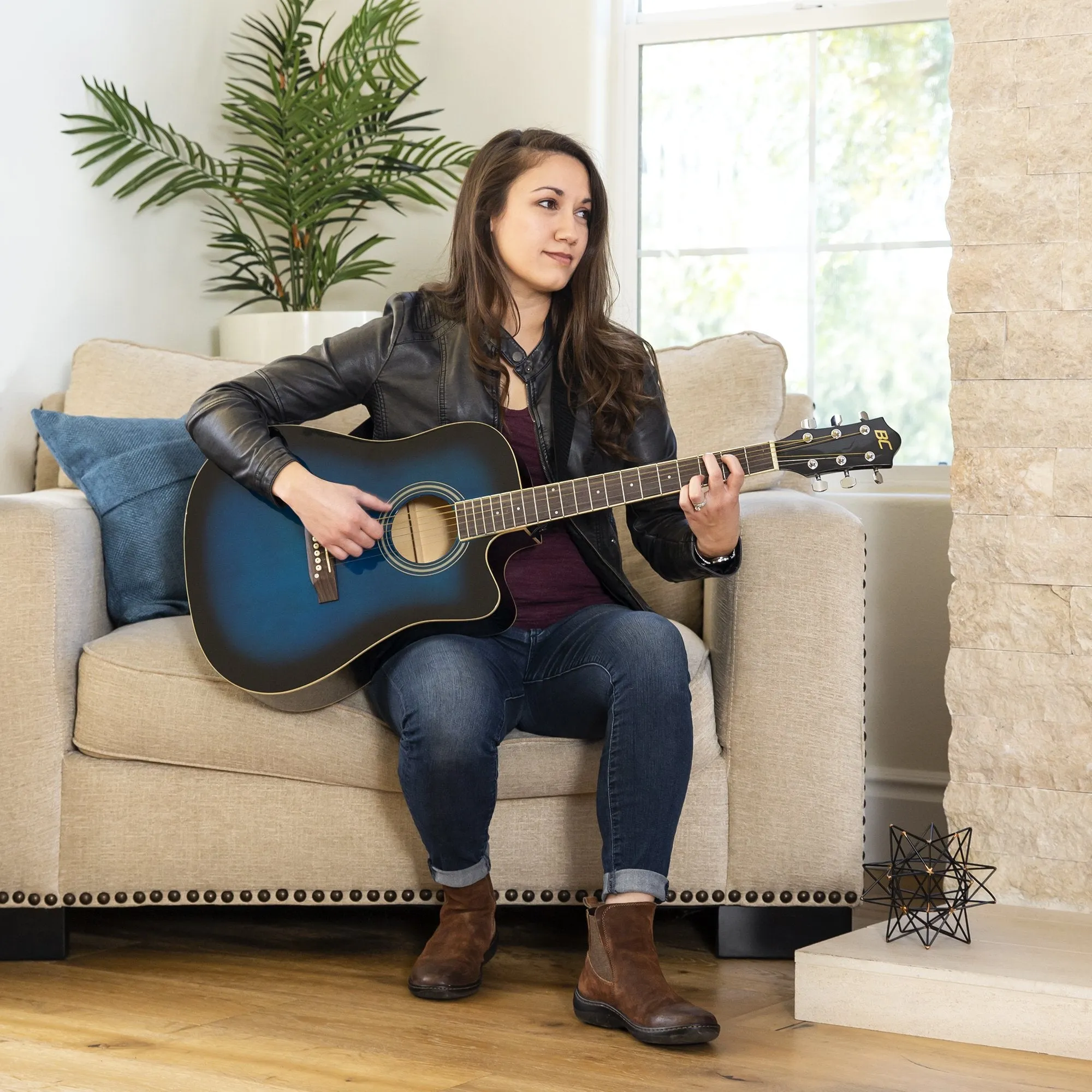 41in Full Size Beginner Acoustic Cutaway Guitar Set w/ Case, Capo, Tuner