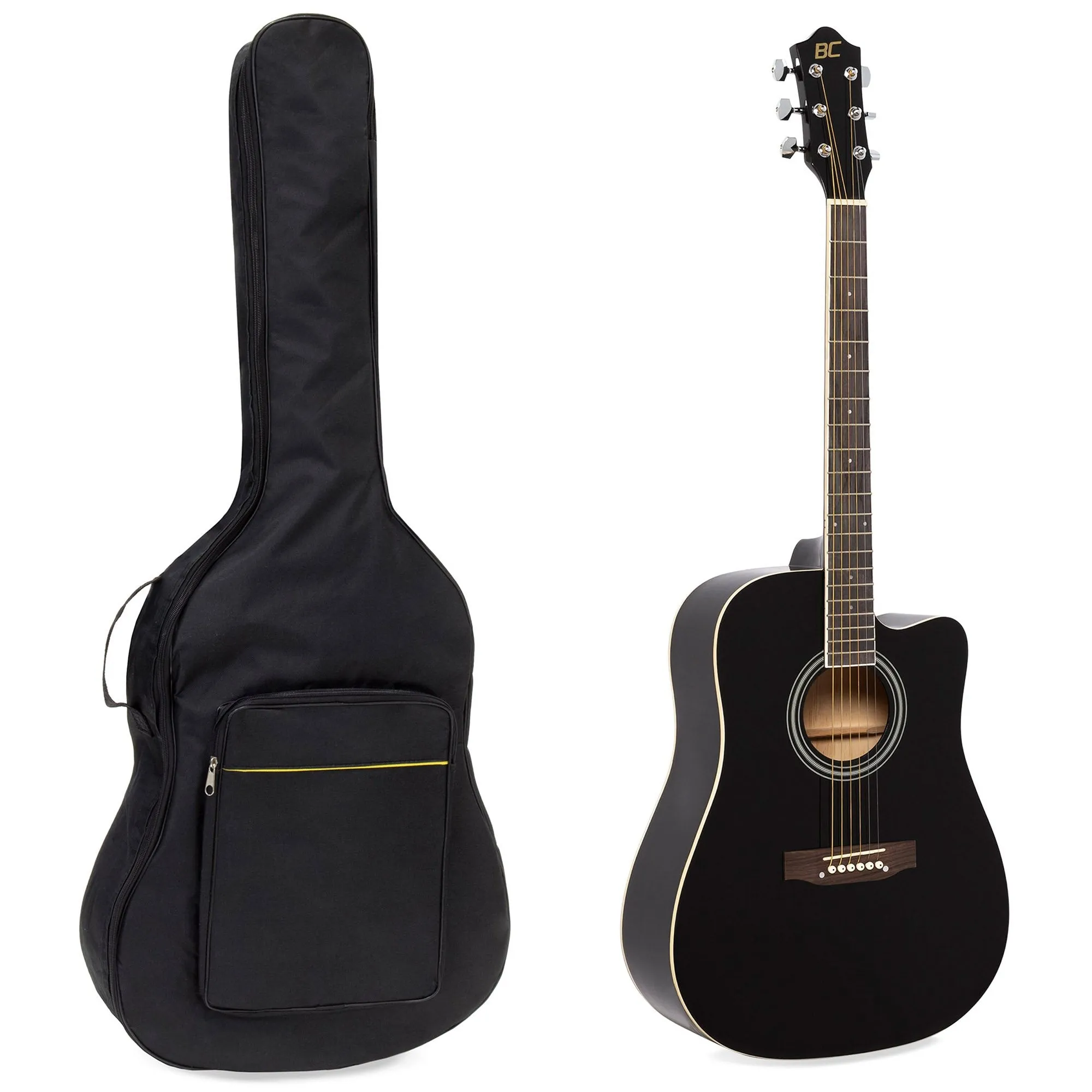 41in Full Size Beginner Acoustic Cutaway Guitar Set w/ Case, Capo, Tuner