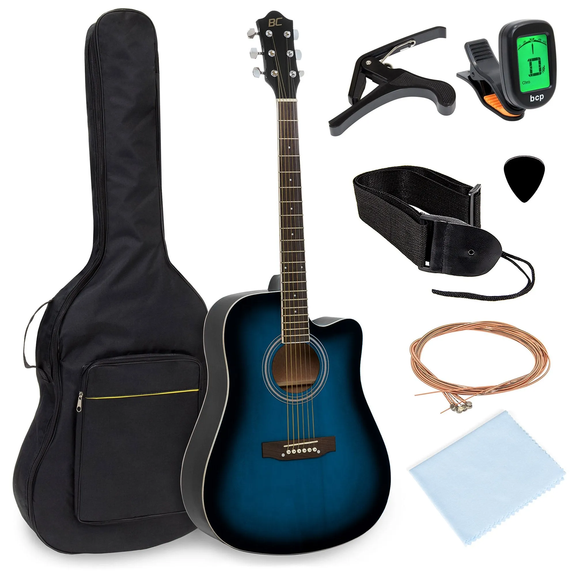 41in Full Size Beginner Acoustic Cutaway Guitar Set w/ Case, Capo, Tuner