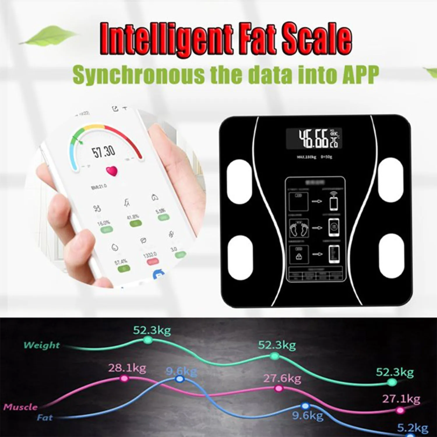 6326 Bluetooth Body Fat Scale Digital Smart Body Weight Scale iOS and Android App to Manage Body Weight, Body Fat, Water, Muscle Mass, BMI, BMR, Bone Mass and Visceral Fat with BMI Scale