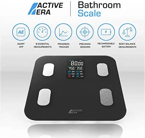 Active Era® Smart Bathroom Scales with Large LED Display - Bluetooth Digital Body Weight Scales with 16 Measurements