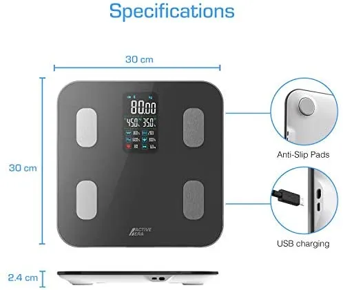 Active Era® Smart Bathroom Scales with Large LED Display - Bluetooth Digital Body Weight Scales with 16 Measurements