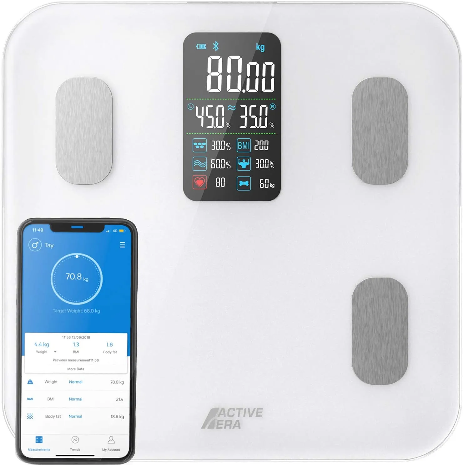 Active Era® Smart Bathroom Scales with Large LED Display - Bluetooth Digital Body Weight Scales with 16 Measurements