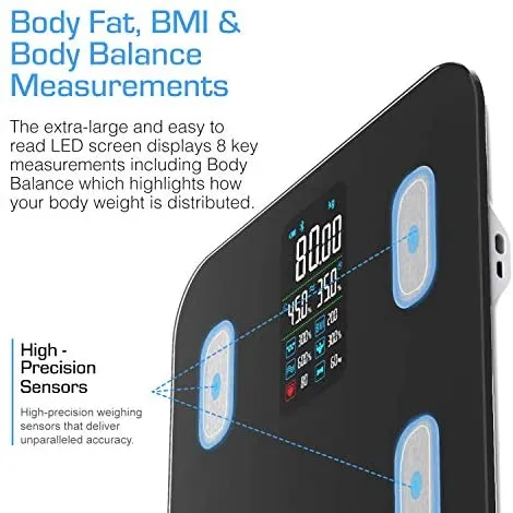 Active Era® Smart Bathroom Scales with Large LED Display - Bluetooth Digital Body Weight Scales with 16 Measurements