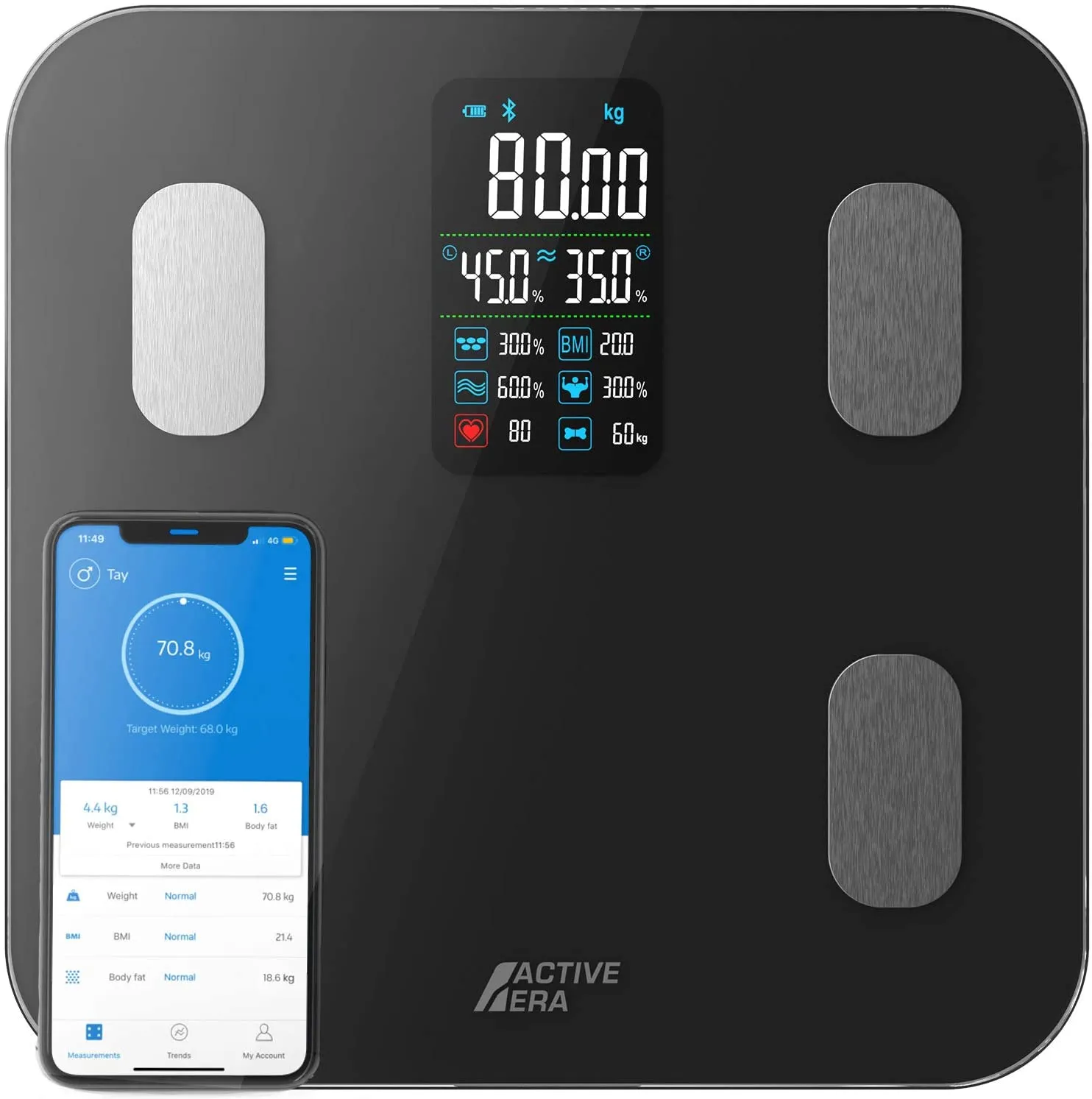 Active Era® Smart Bathroom Scales with Large LED Display - Bluetooth Digital Body Weight Scales with 16 Measurements