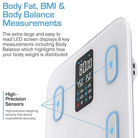 Active Era® Smart Bathroom Scales with Large LED Display - Bluetooth Digital Body Weight Scales with 16 Measurements