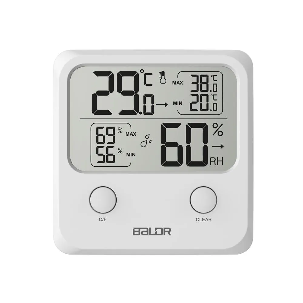 BALDR Digital Thermometer/ Hygrometer, High Contrast - White