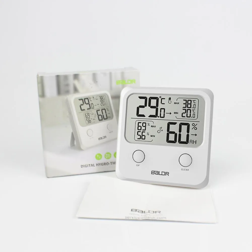 BALDR Digital Thermometer/ Hygrometer, High Contrast - White