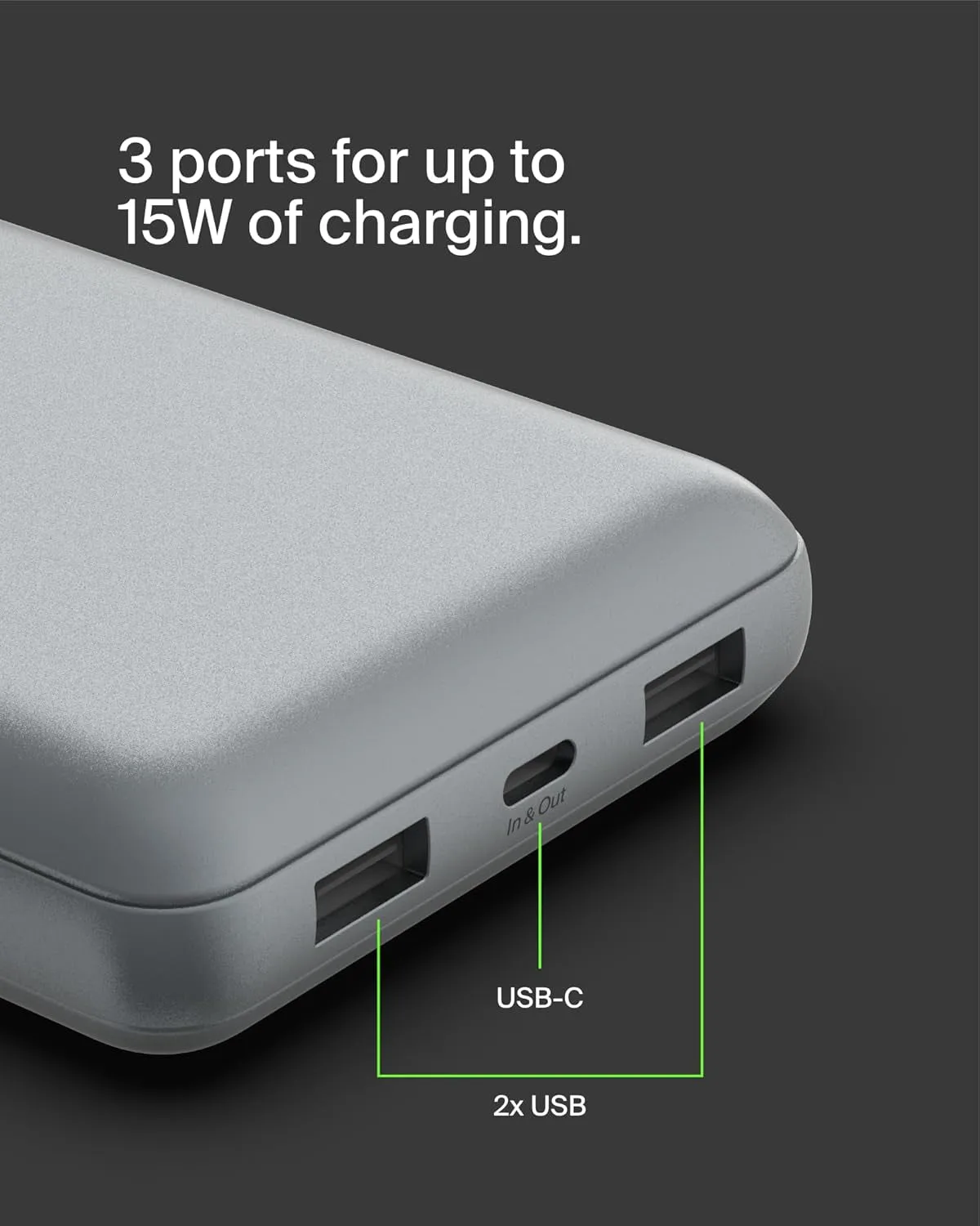 Belkin Portable Charger, USB-C Power Bank 20K W/ 1 USB-C Port and 2 USB-A Ports with USB-A to USB-C Cable for Iphone 16, 16 Plus, 16 Pro, 16 Pro Max, Samsung Galaxy S24, & More - Gray