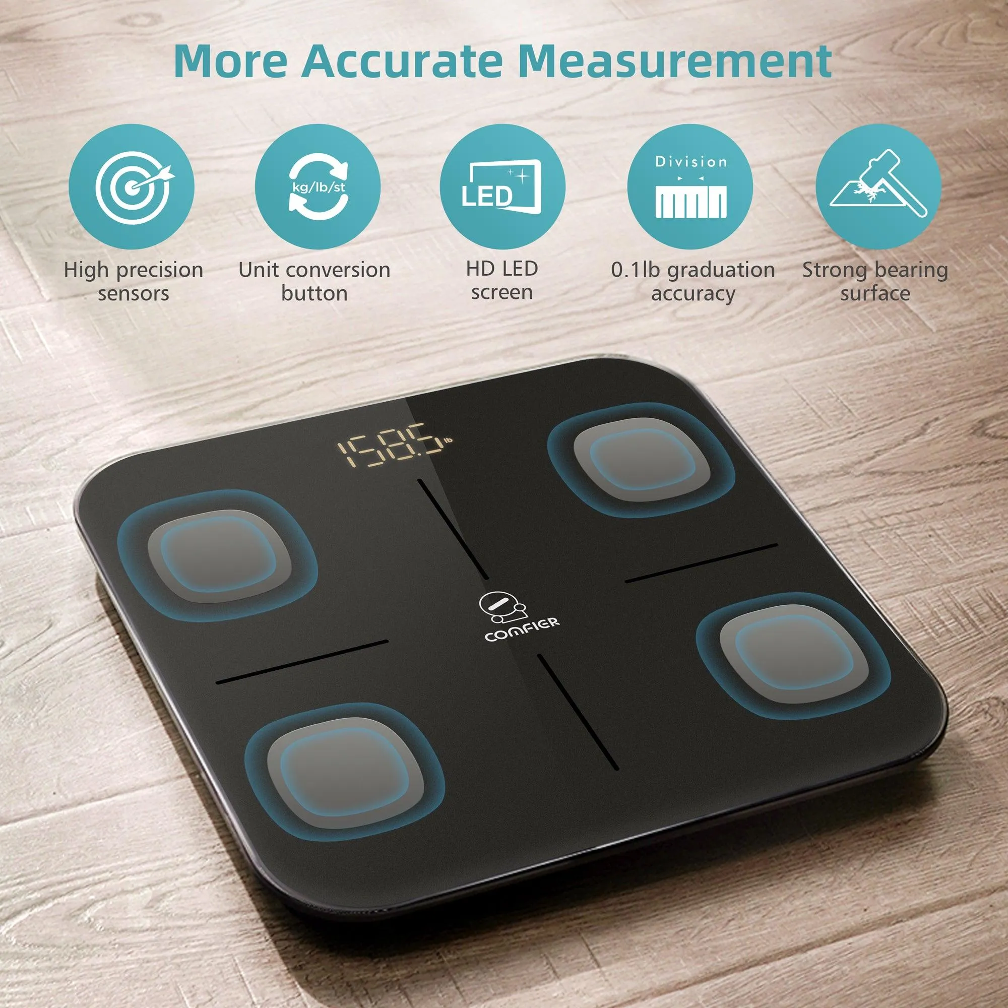 Comfier Smart Body Fat Scale, Accurate Digital Bathroom Scale for Body Weight and Fat-- SC-2201