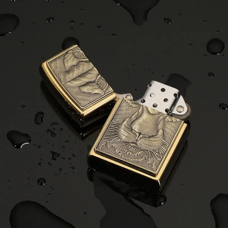 Domineering Tiger Relief Design Refillable Kerosene Lighter