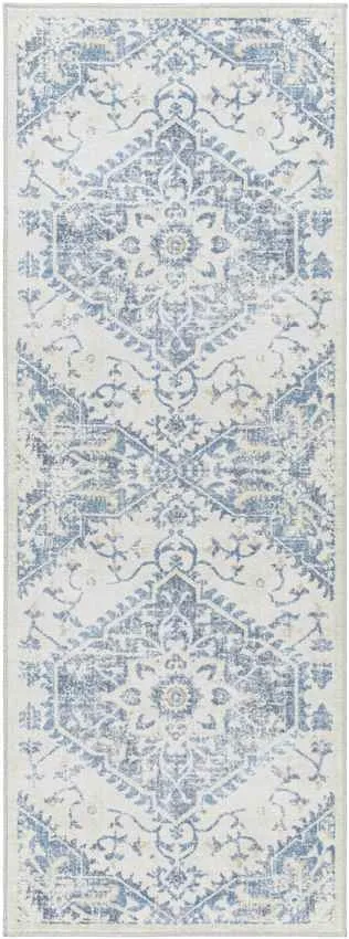 Eman Traditional Denim Blue Washable Area Rug