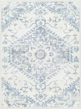 Eman Traditional Denim Blue Washable Area Rug