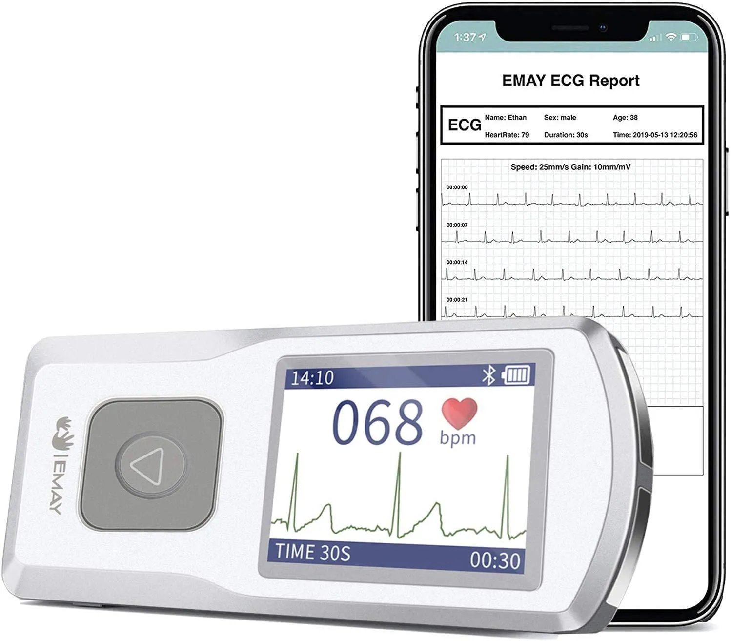 EMAY Portable ECG Monitor (for iPhone & Android, Mac & Windows) | Wireless EKG Monitoring Devices to Track Heart Rate & Rhythm for Heart Performance