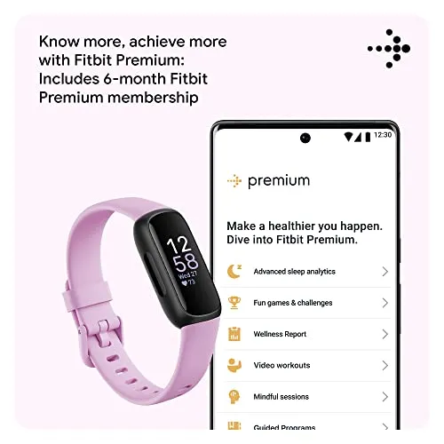 Fitbit Inspire 3 Health & Fitness Tracker with Stress Management, Workout Intensity, Sleep Tracking, 24/7 Heart Rate and more, Lilac Bliss/Black, One Size (S & L Bands Included)