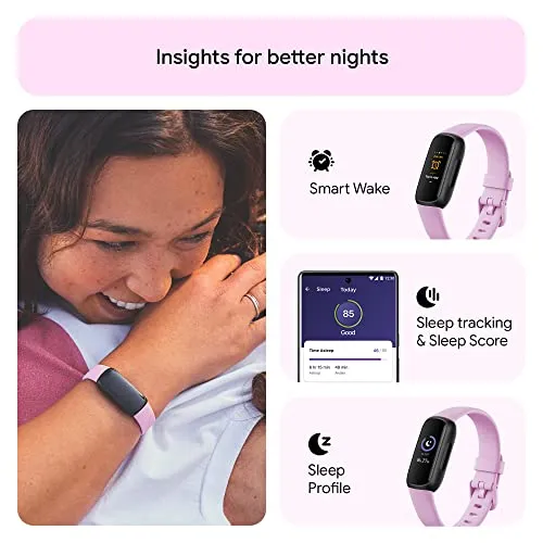 Fitbit Inspire 3 Health & Fitness Tracker with Stress Management, Workout Intensity, Sleep Tracking, 24/7 Heart Rate and more, Lilac Bliss/Black, One Size (S & L Bands Included)