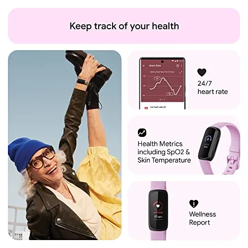 Fitbit Inspire 3 Health & Fitness Tracker with Stress Management, Workout Intensity, Sleep Tracking, 24/7 Heart Rate and more, Lilac Bliss/Black, One Size (S & L Bands Included)