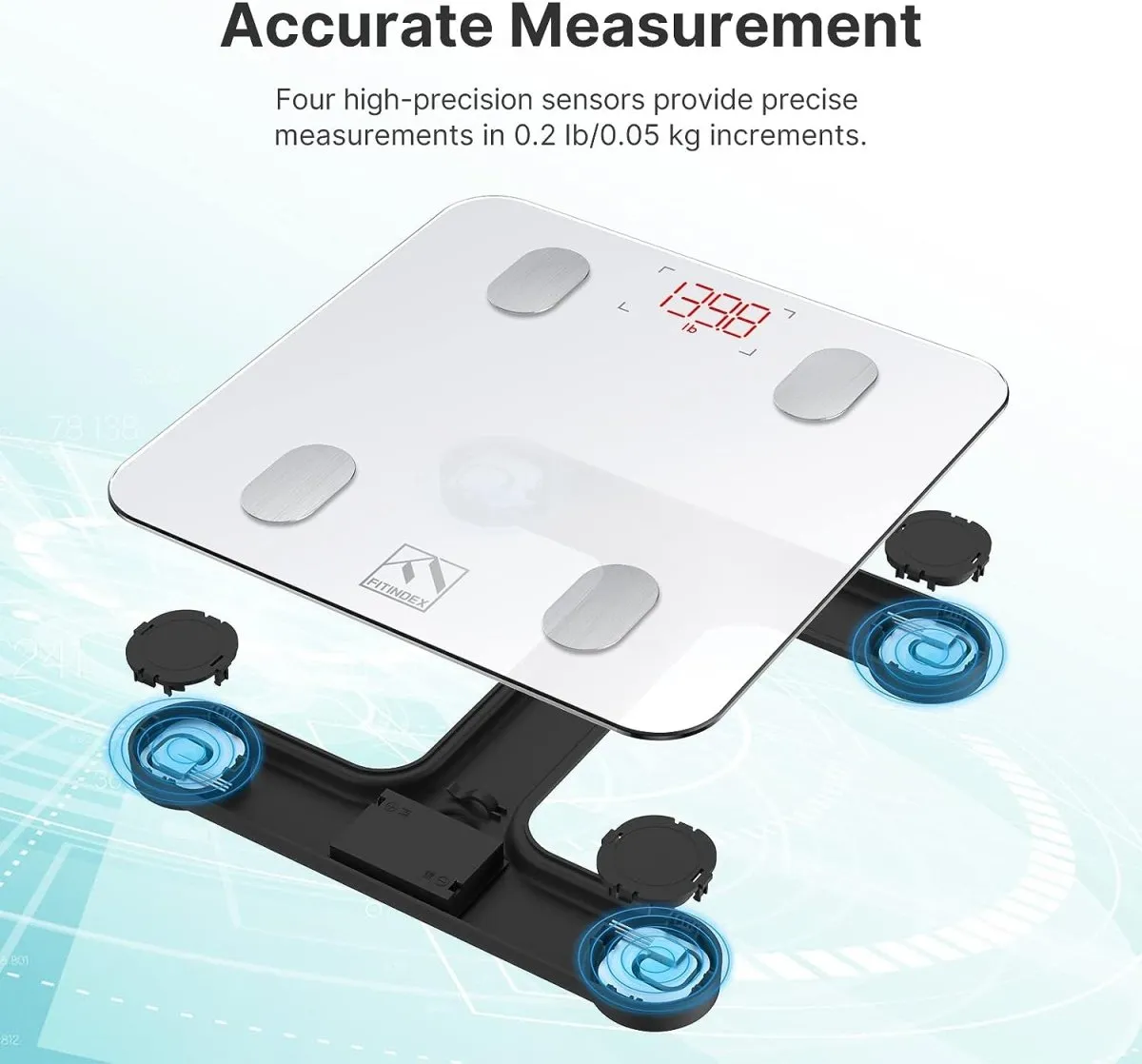 FITINDEX Bluetooth Body Fat Scale Smart Bathroom Wireless Weight Smartphone App