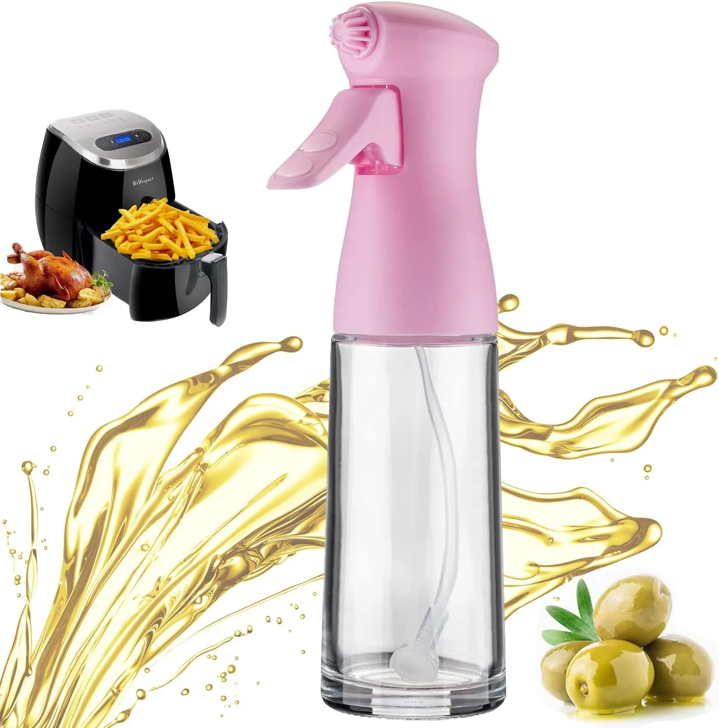 Fukosila Oil Sprayer for Cooking, Glass Olive Oil Spritzer for Air Fryer 7.4oz/210ml Oil Dispenser Bottle Spray Mister Frosted Kitchen Gadgets for BBQ, Salad, Baking, Salad, Grilling, Roasting