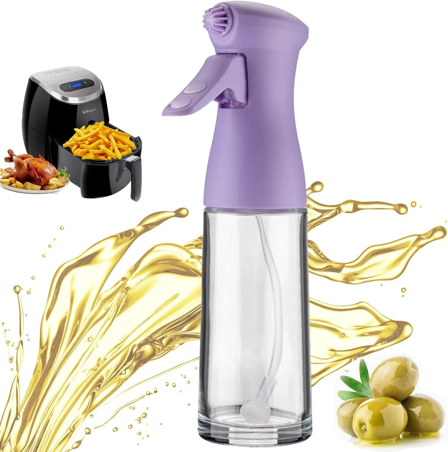 Fukosila Oil Sprayer for Cooking, Glass Olive Oil Spritzer for Air Fryer 7.4oz/210ml Oil Dispenser Bottle Spray Mister Frosted Kitchen Gadgets for BBQ, Salad, Baking, Salad, Grilling, Roasting