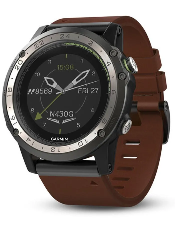 Garmin D2 Charlie Smart Aviation Watch - Titanium - Brown Leather Strap