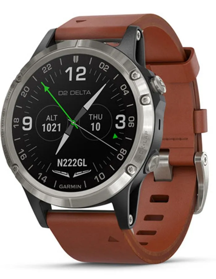 Garmin D2 Delta Aviator Watch - Titanium Bezel - Brown Leather Strap