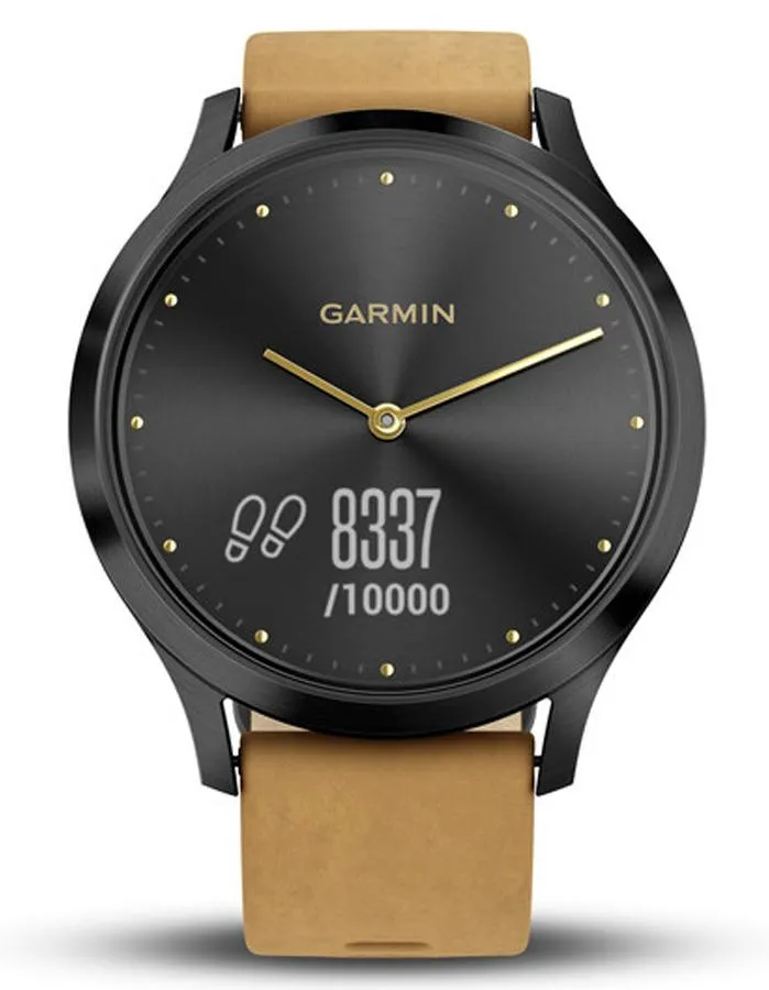 Garmin Vivomove HR Hybrid Smartwatch - Onyx Black - Tan Suede Strap -Extra Strap