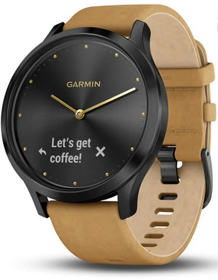 Garmin Vivomove HR Hybrid Smartwatch - Onyx Black - Tan Suede Strap -Extra Strap