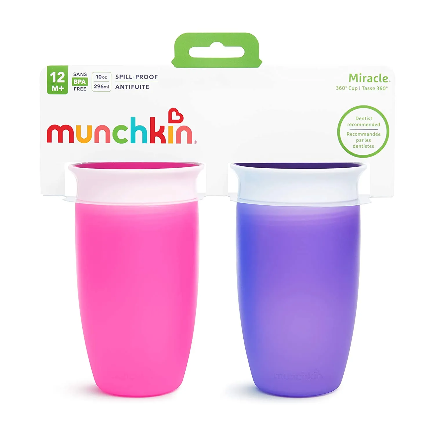 Munchkin Miracle 360 Sippy Cup, Pink/Purple, 10 Oz, 2 Count