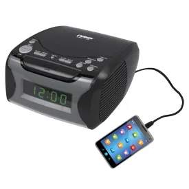 Naxa Dual Alarm Clock Radio with CD Player and USB Charge Port