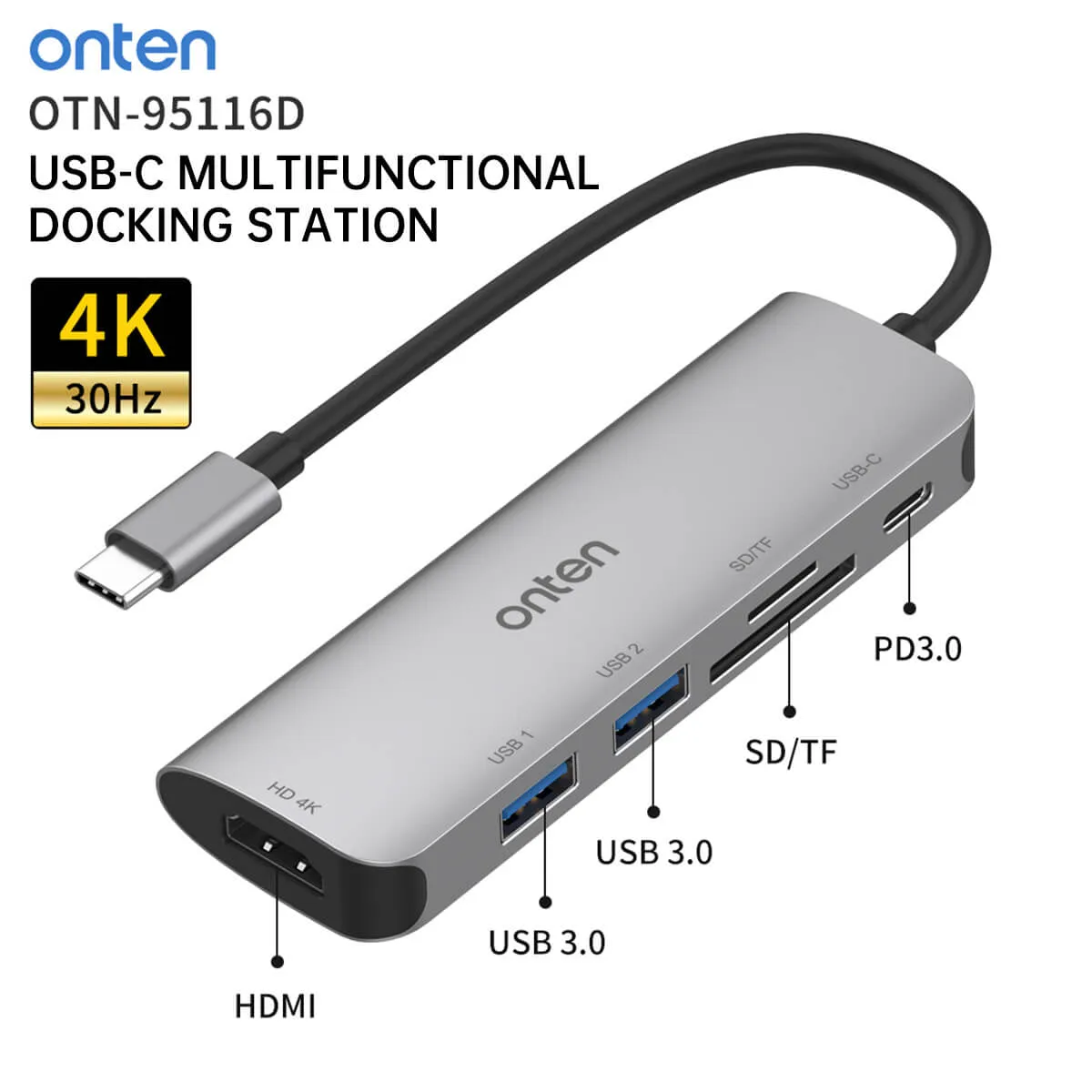 Onten 95116D 6 in 1 Type-C Multi-Function Docking Station