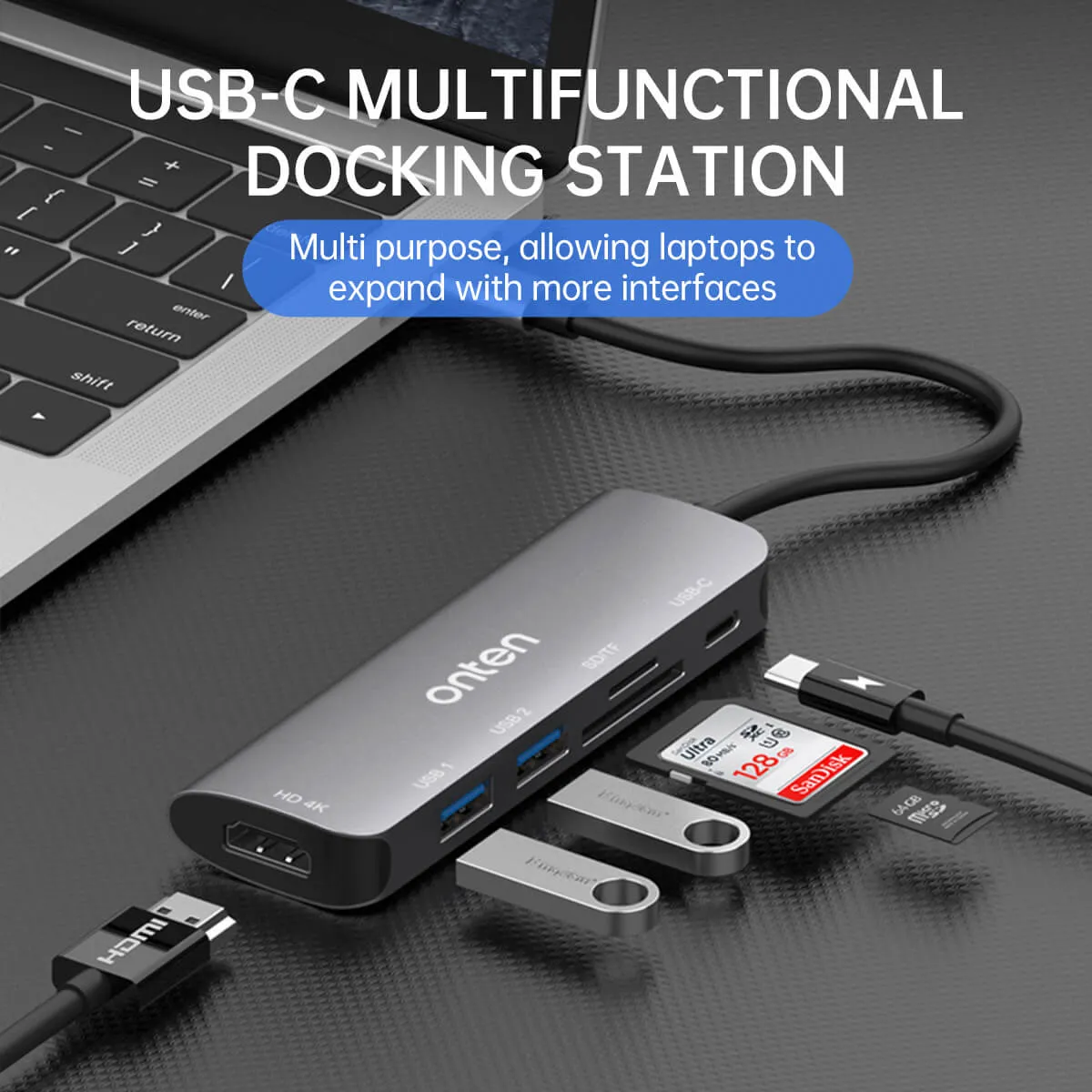 Onten 95116D 6 in 1 Type-C Multi-Function Docking Station