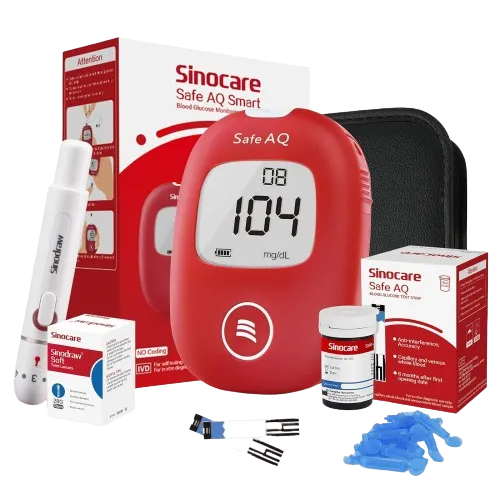 Sinocare Safe AQ Smart Blood Glucose Monitor Set - Includes 25 Test Strips, Portable for Self-Testing & Travel, mg/dL