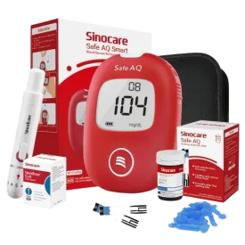 Sinocare Safe AQ Smart Blood Glucose Monitor Set - Includes 25 Test Strips, Portable for Self-Testing & Travel, mg/dL