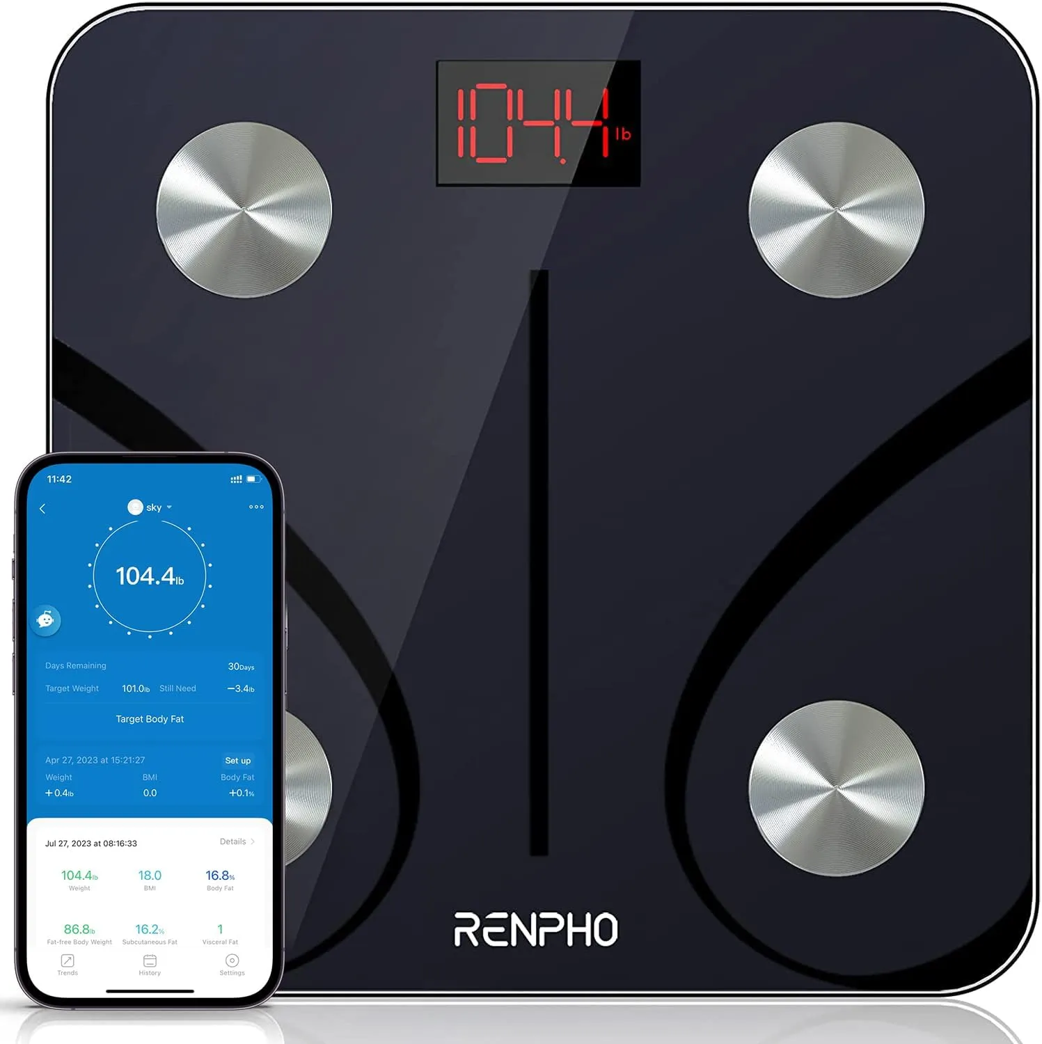 Smart Bluetooth Body Weight Scale with BMI & Body Fat Monitor, 400 lbs Capacity