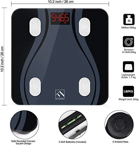 Smart Body Fat Scales, High Precision Bluetooth Scale including Smartphone App.