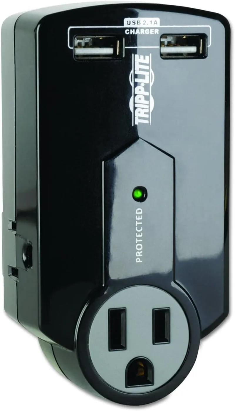 Tripp Lite 3 Outlet Portable Surge Protector Power Strip, Direct Plug In, 2 USB, $5,000 Insurance (SK120USB)